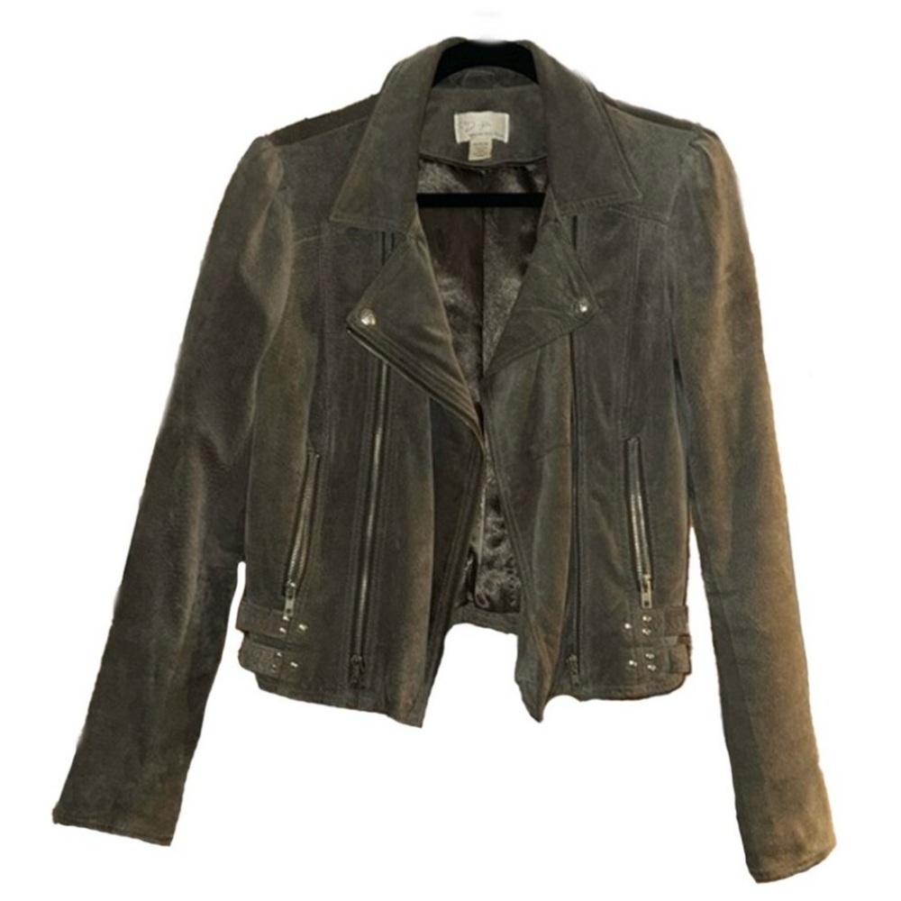 R D Style Soft Grey Suede Moto Jacket
